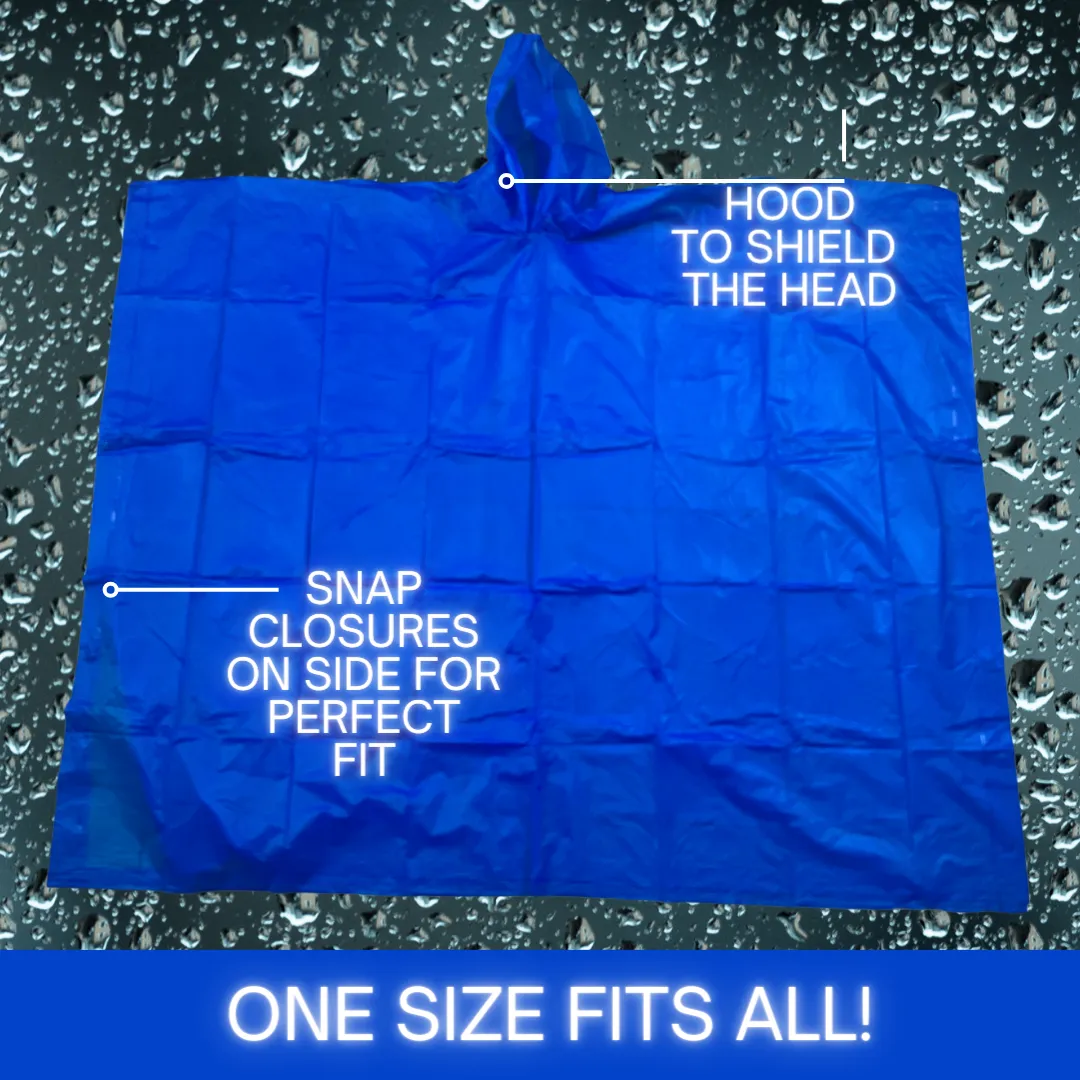 10 Mil Blue Vinyl Rain Poncho with Hood - Adult Size  - RAIN-49050