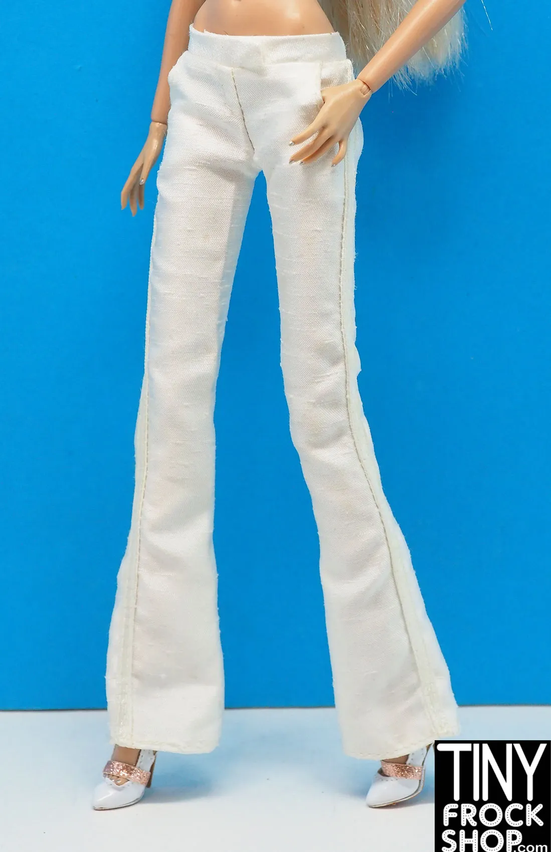 12" Fashion Doll White Slubbed Tuxedo Pants