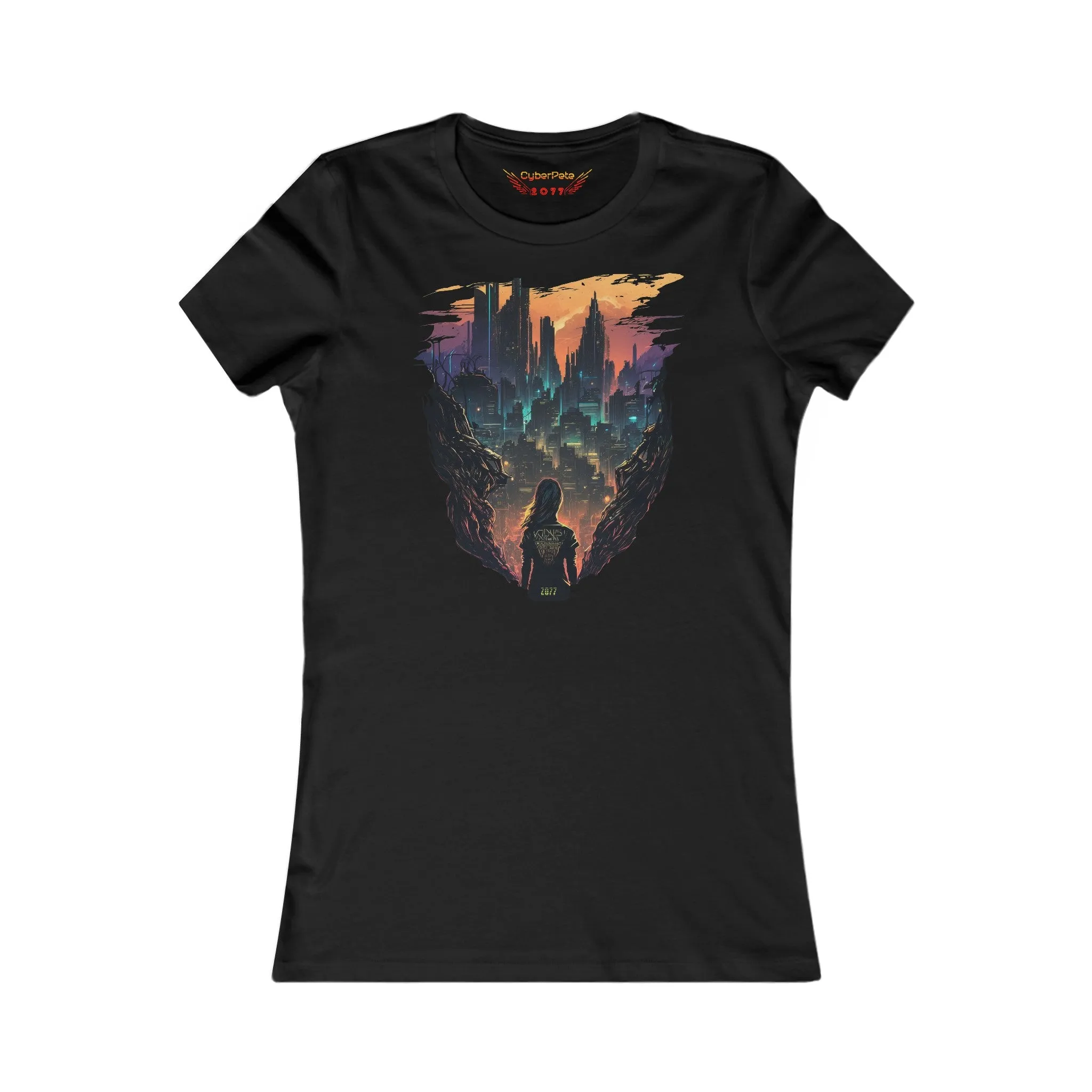 2077 Skyline T-Shirt | Cyberpunk T-Shirt für Frauen