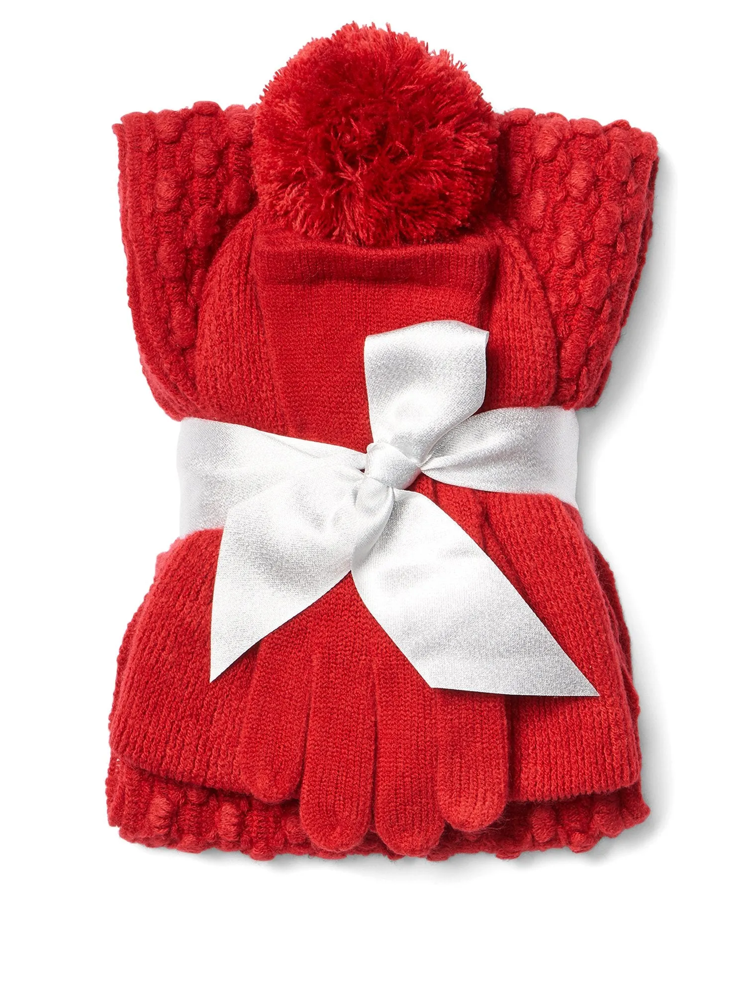 3-Piece Popcorn-Knit Scarf, Hat & Gloves Set