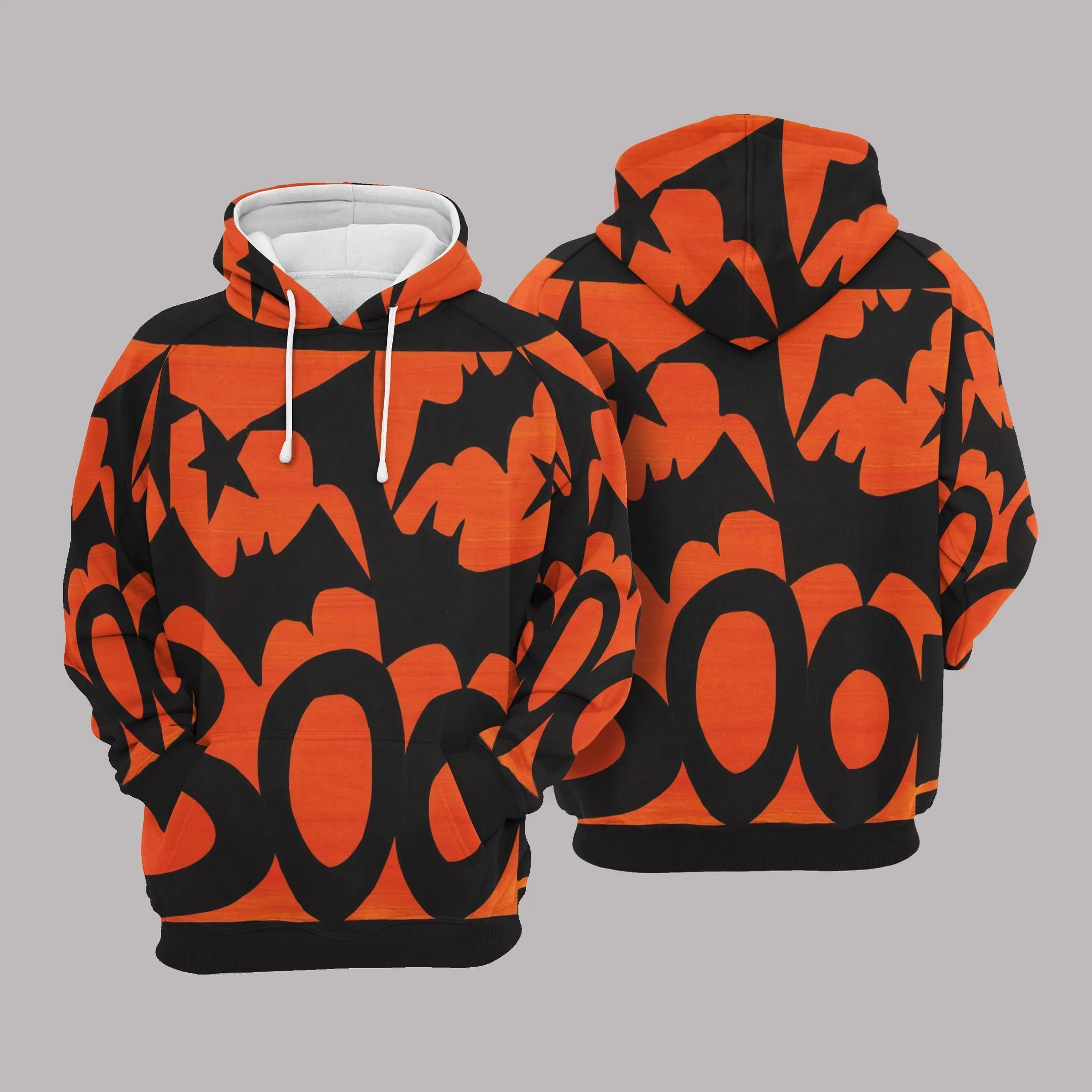 3D All Over Print Boo Halloween Hoodie Bat Flying Pattern