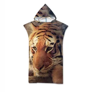 3D Print Hooded Beach Towel Microfiber Animal Tiger Changing Bath Robe Surf Poncho Towel for Swimming Beach Soft Adults Bathrobe