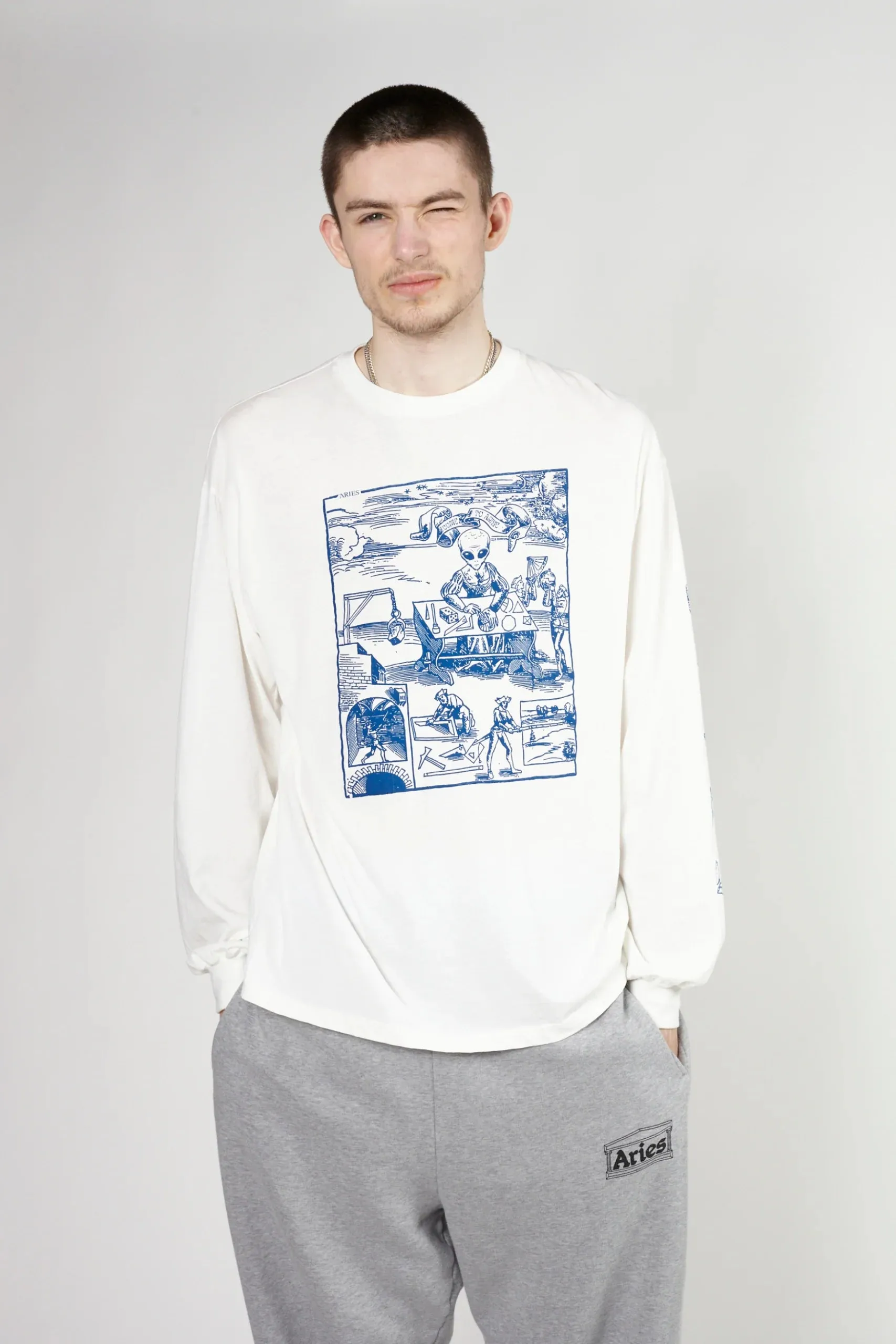 ALIEN WOODCUT LS TEE / ARIES / WHITE