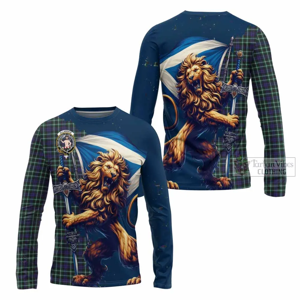 Allardice Tartan Family Crest Long Sleeve T-Shirt with Scottish Majestic Lion