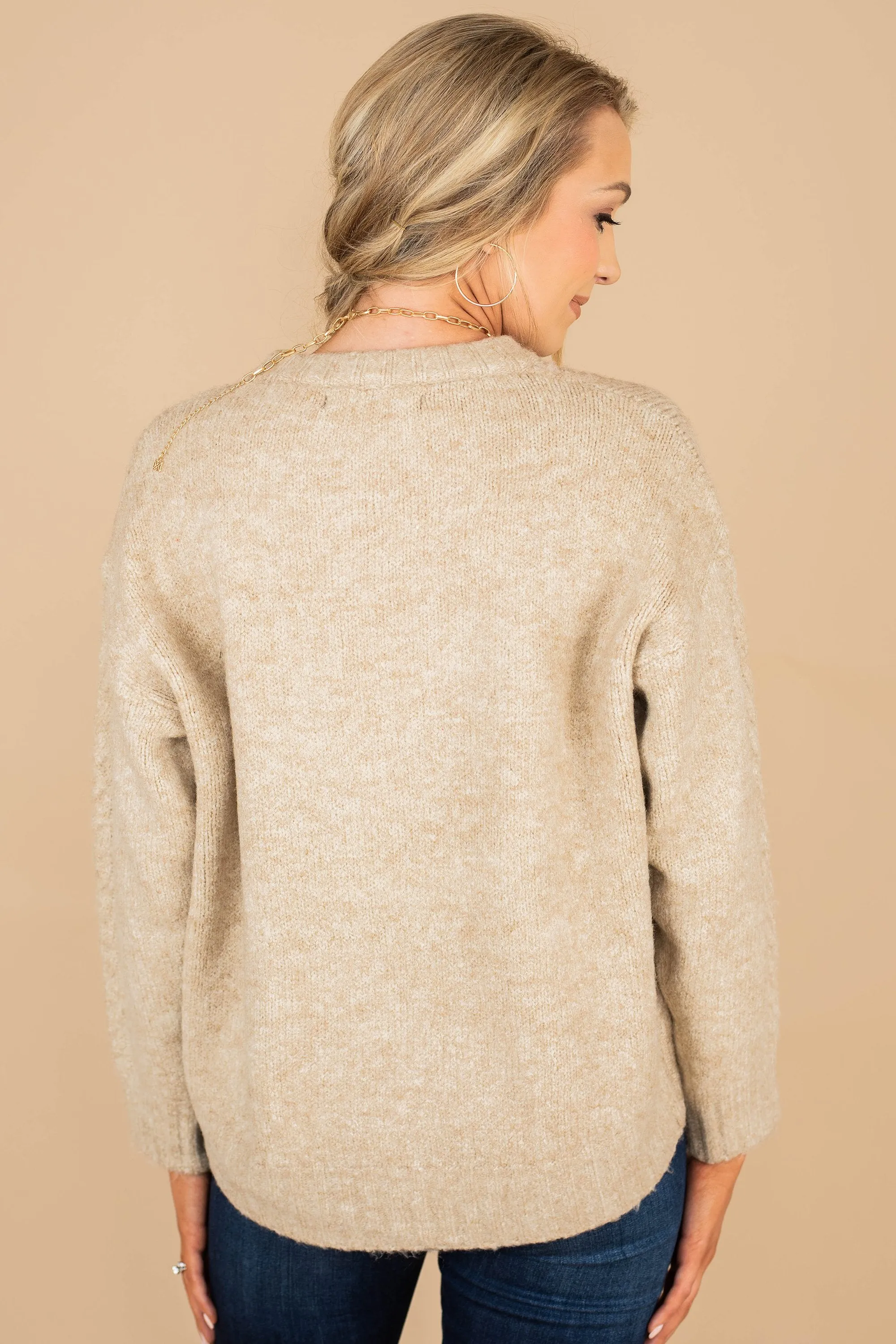 Always Want More Oatmeal White Pompom Sweater