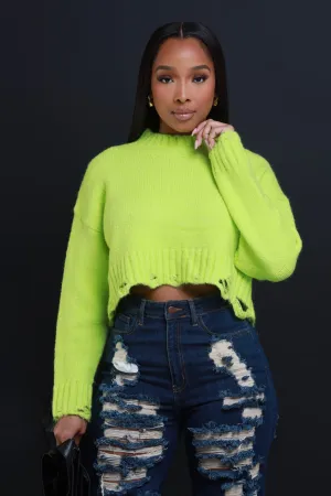 Amp Up Cropped Mock Neck Cropped Sweater - Green