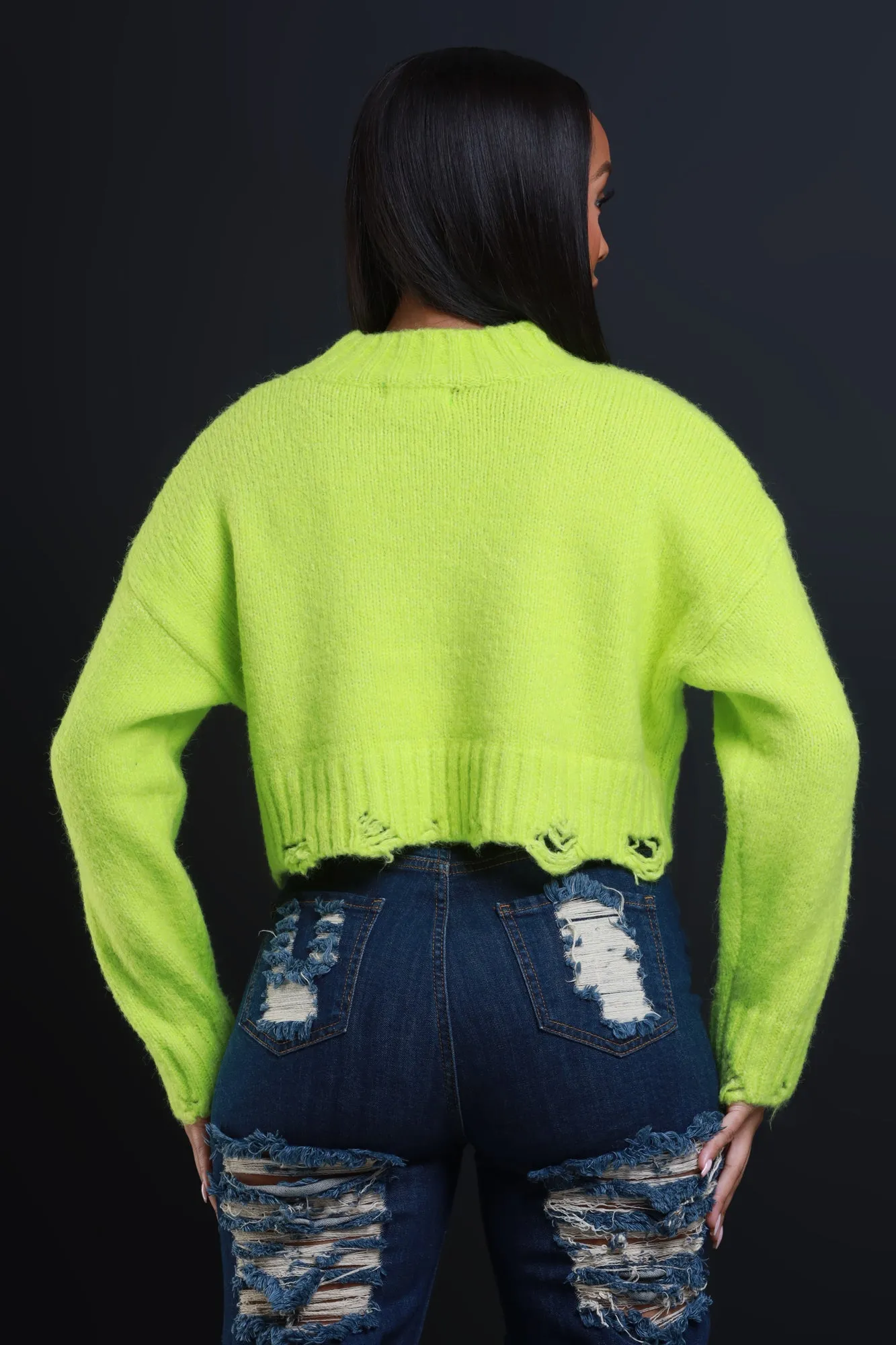 Amp Up Cropped Mock Neck Cropped Sweater - Green