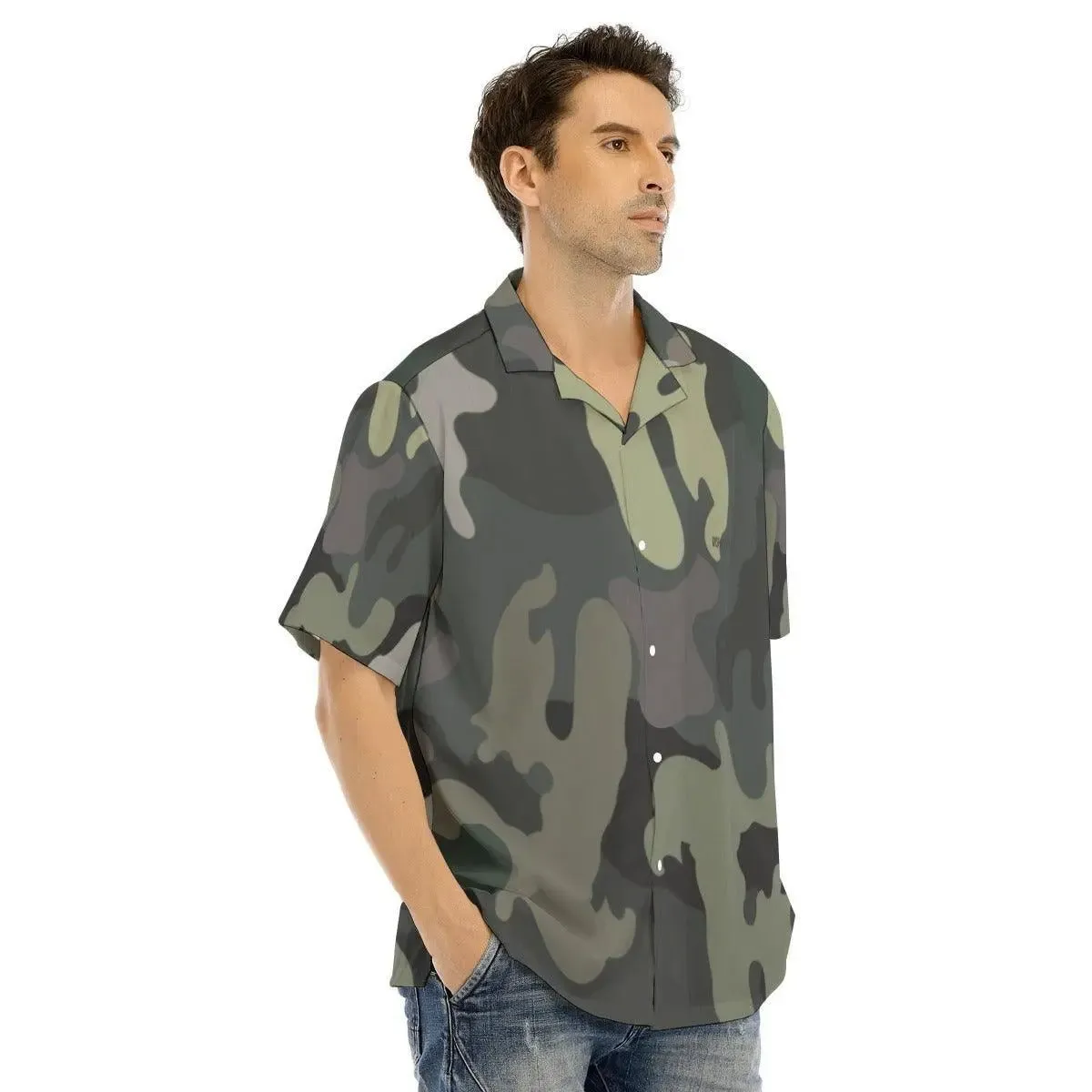 Army Hawaiian Shirt With Button Closure