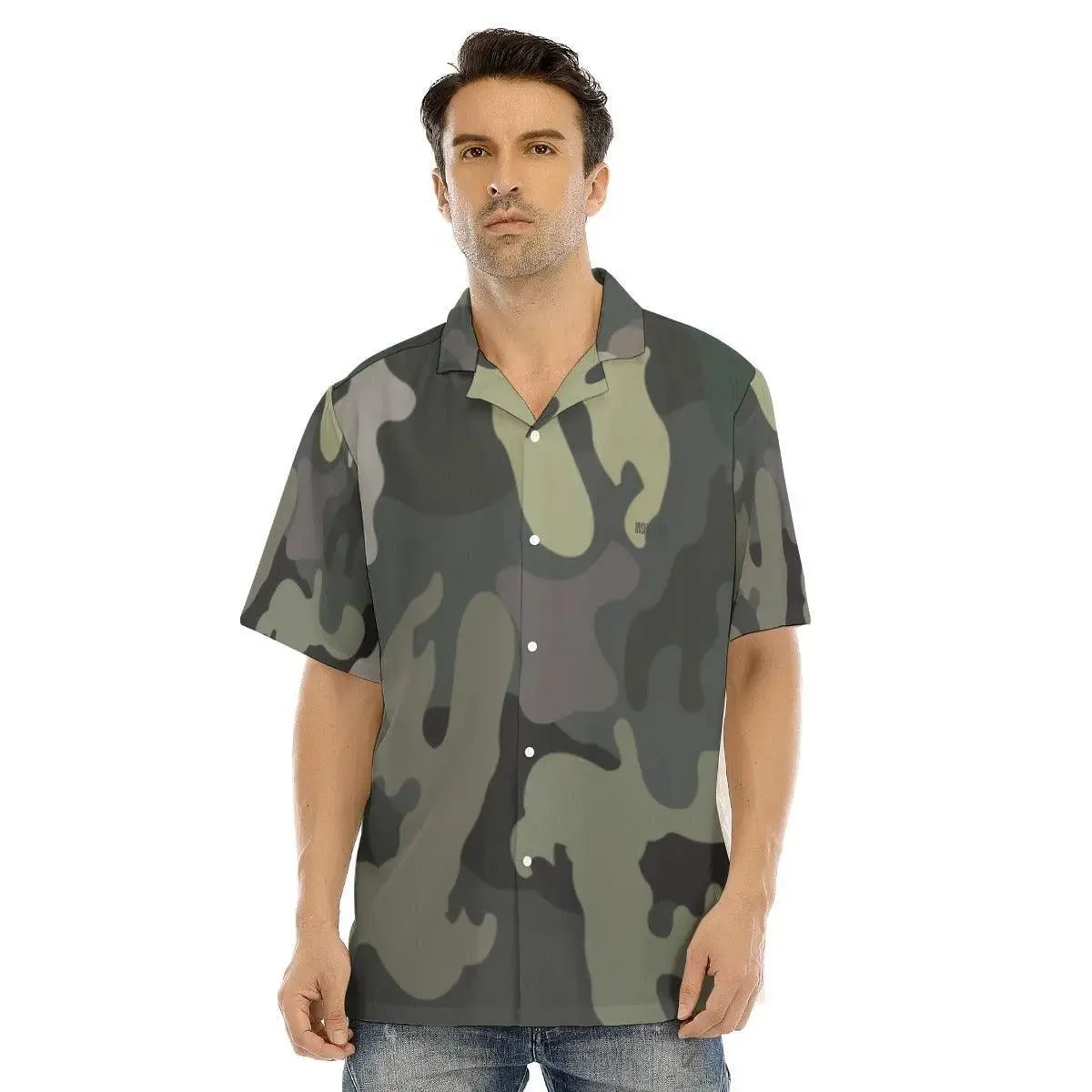 Army Hawaiian Shirt With Button Closure