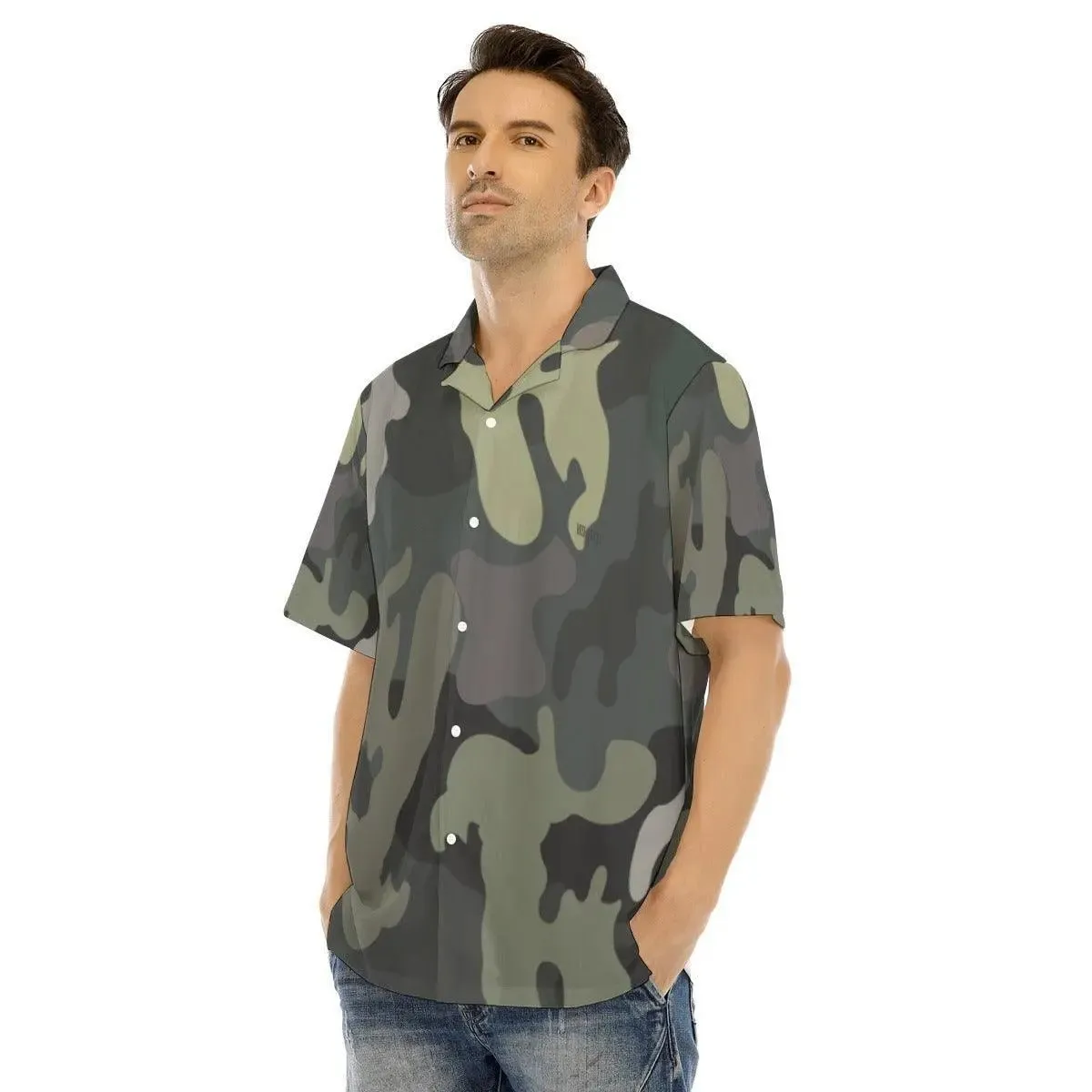 Army Hawaiian Shirt With Button Closure