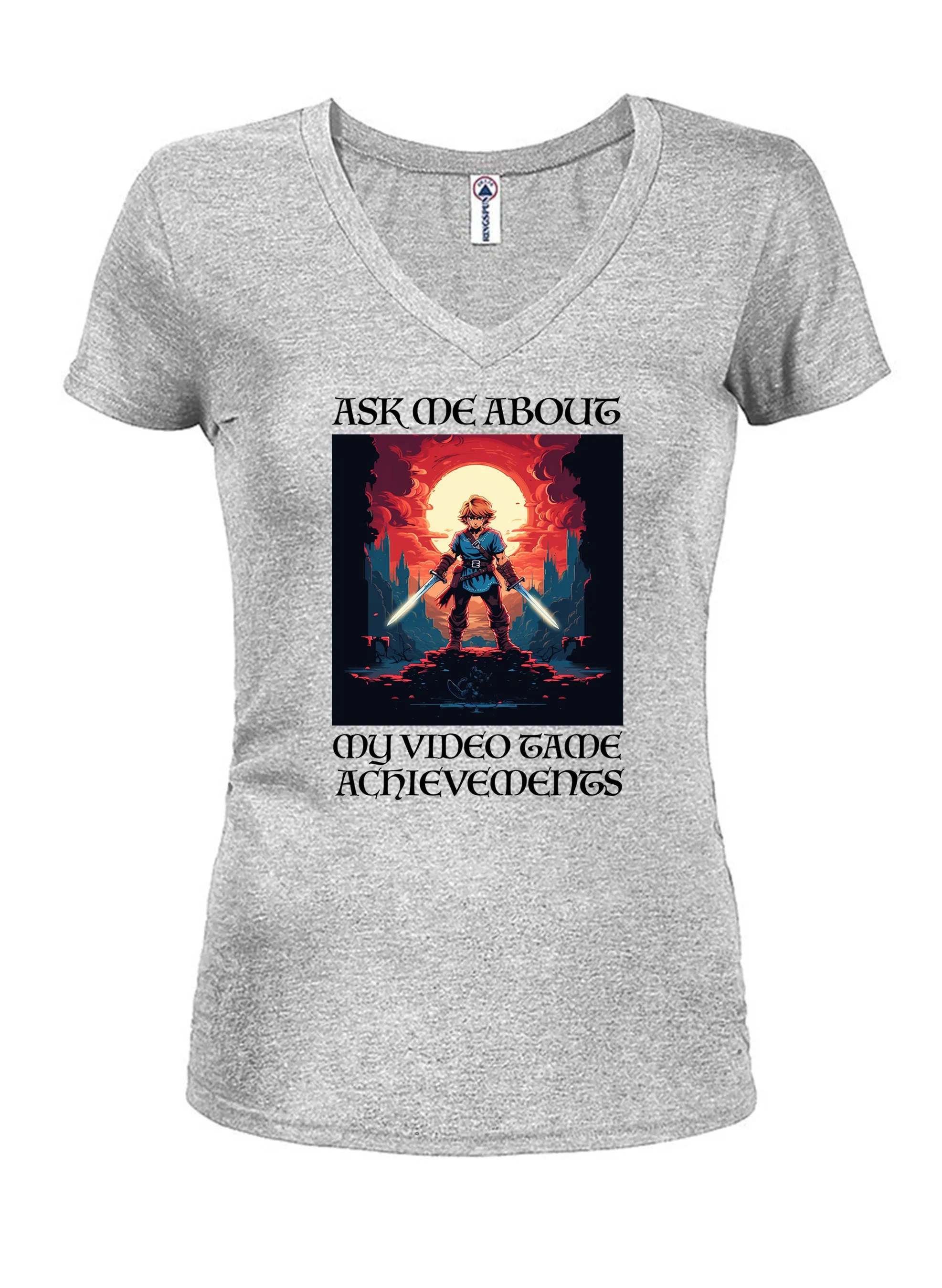 Ask Me About My Video Game Achievements Graphic Juniors V Neck T-Shirt