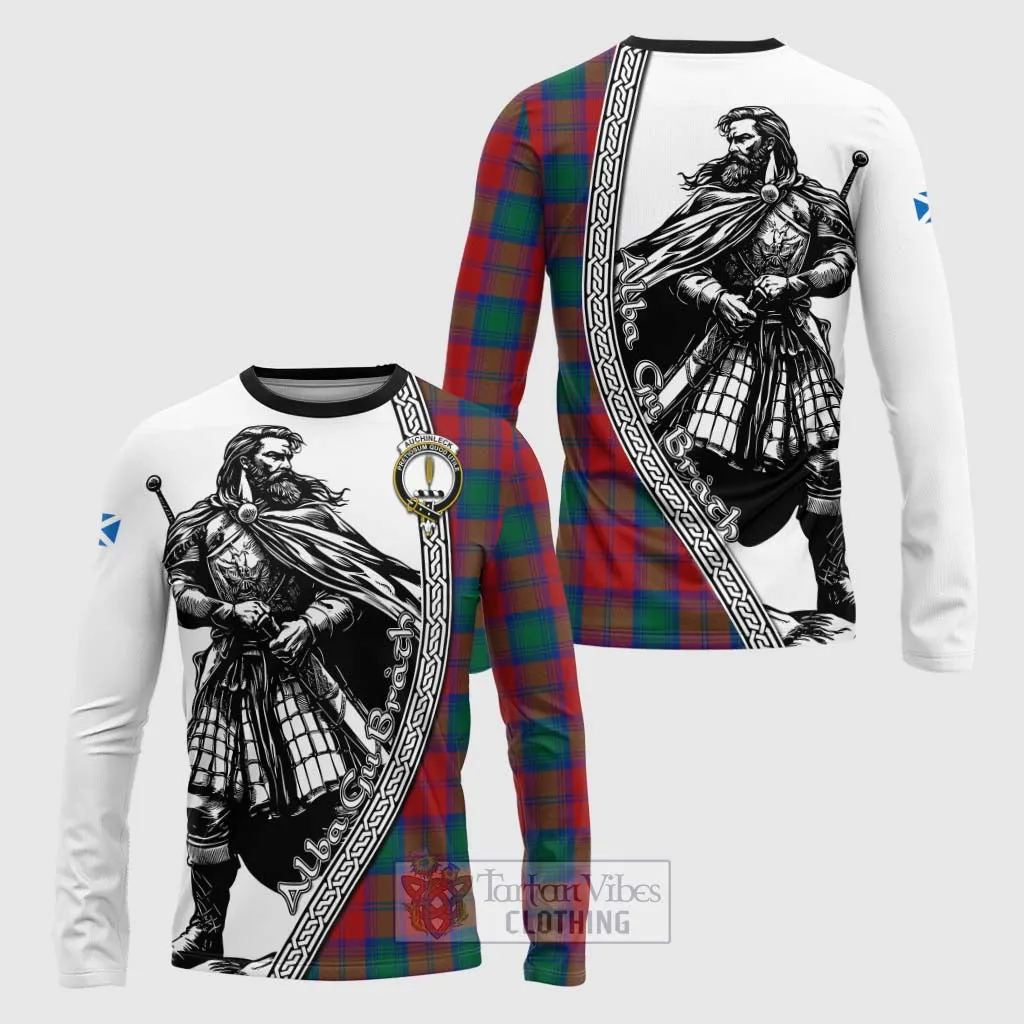 Auchinleck (Affleck) Tartan Clan Crest Long Sleeve T-Shirt with Highlander Warrior Celtic Style