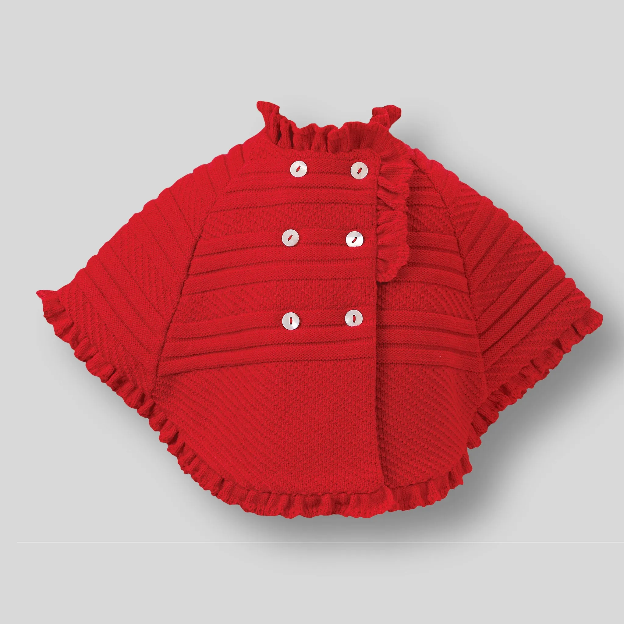 Baby Girl Knitted Poncho - Red - Sarah Louise 008152