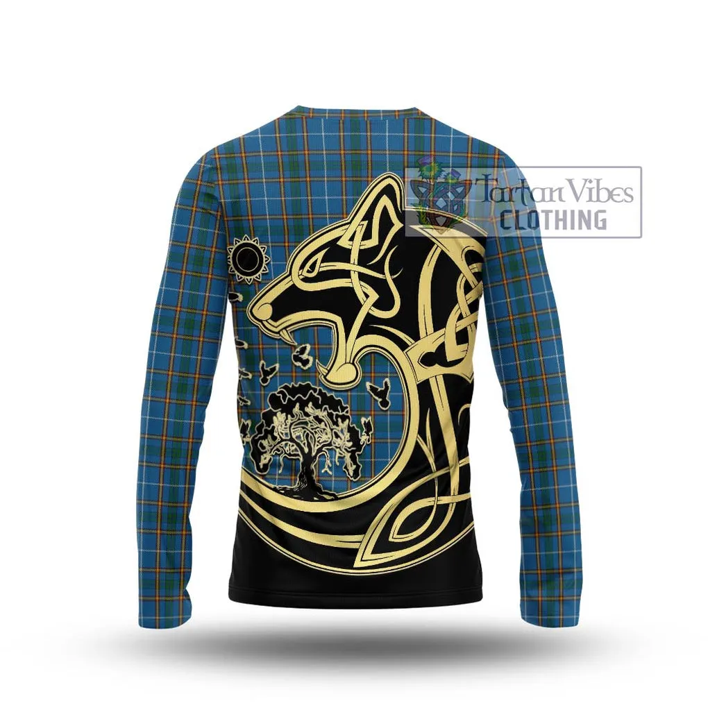 Bain Tartan Long Sleeve T-Shirt with Family Crest Celtic Wolf Style