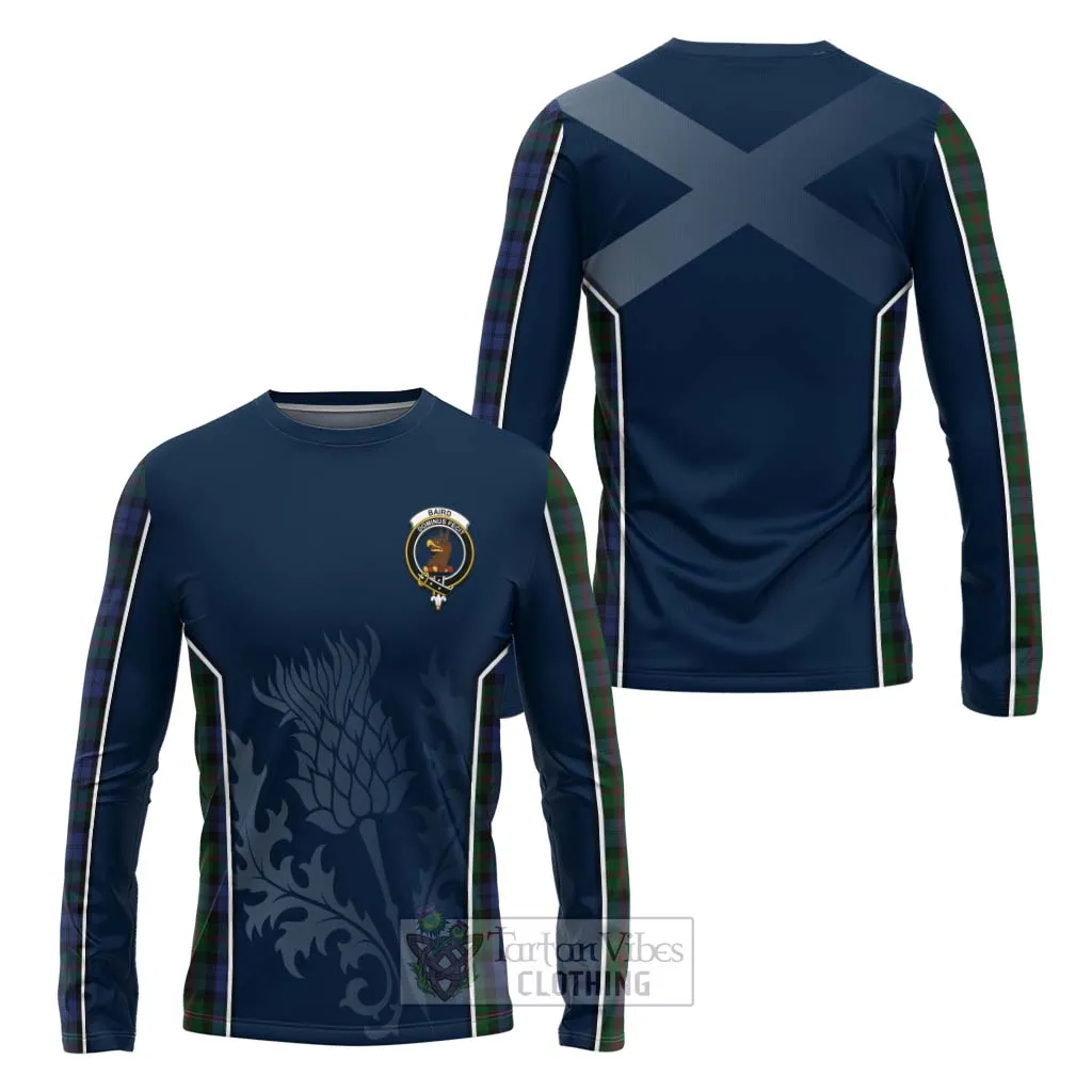 Baird Tartan Long Sleeve T-Shirt with Family Crest and Scottish Thistle Vibes Sport Style