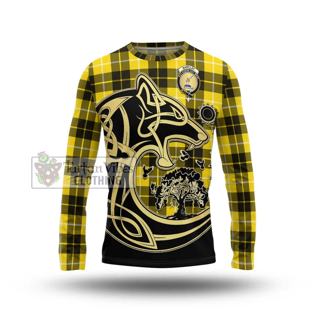 Barclay Dress Modern Tartan Long Sleeve T-Shirt with Family Crest Celtic Wolf Style