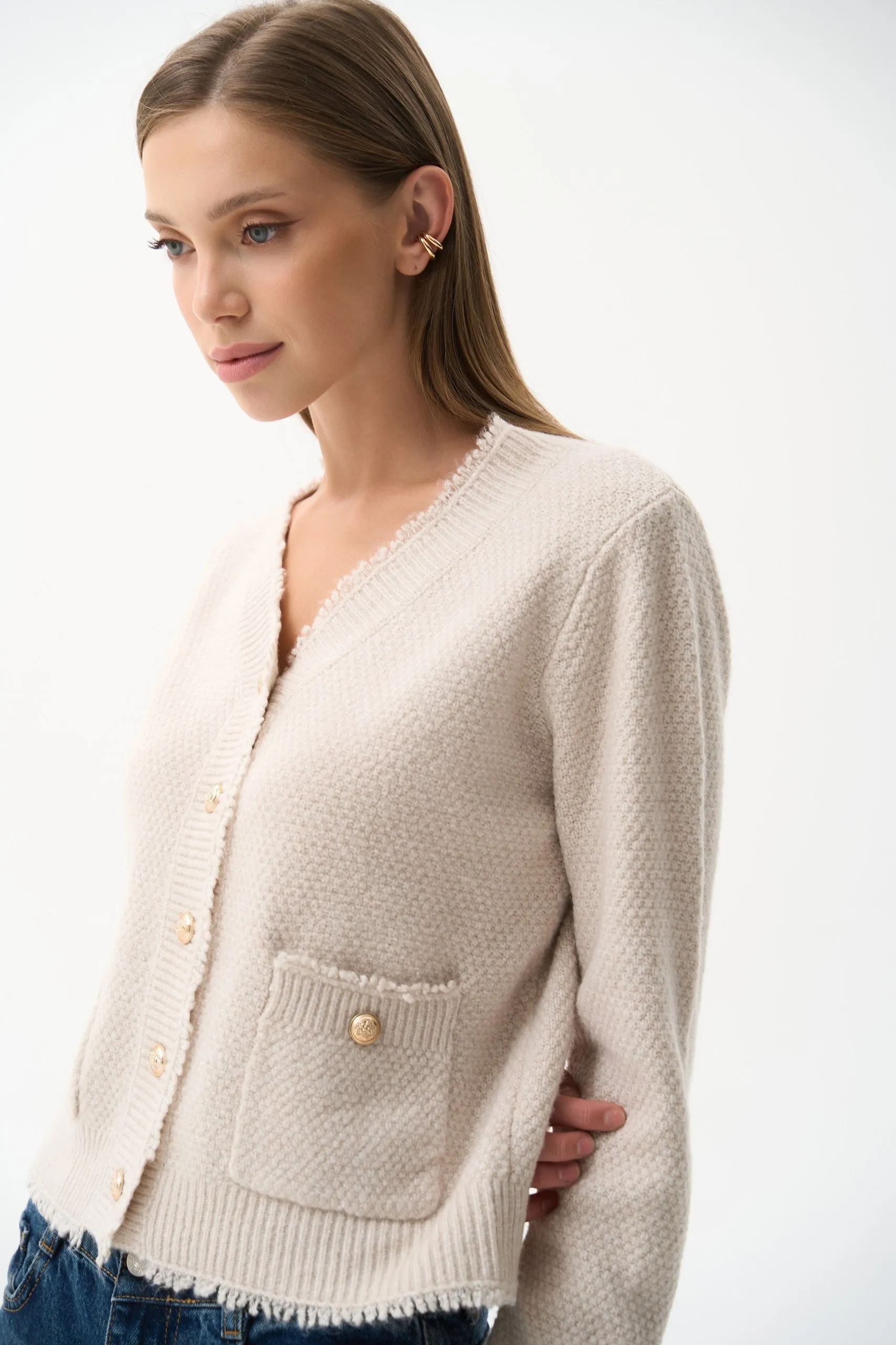 Beige Buttoned Knit Cardigan