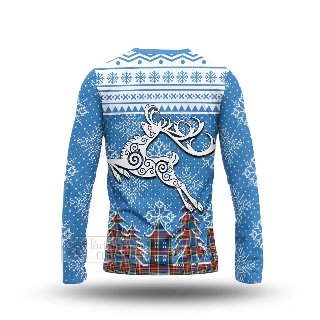 Bethune Clan Christmas Long Sleeve T-Shirt Celtic Reindeer Style