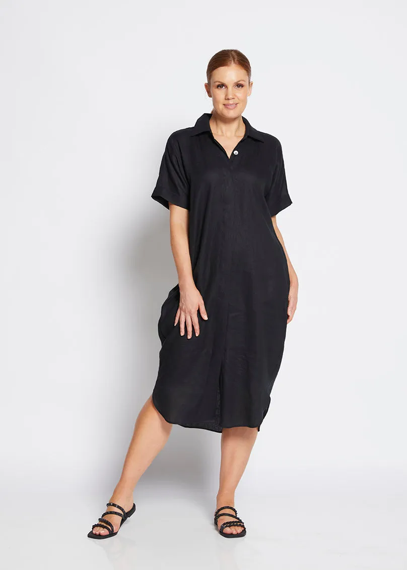 Beyah linen shirtdress in black