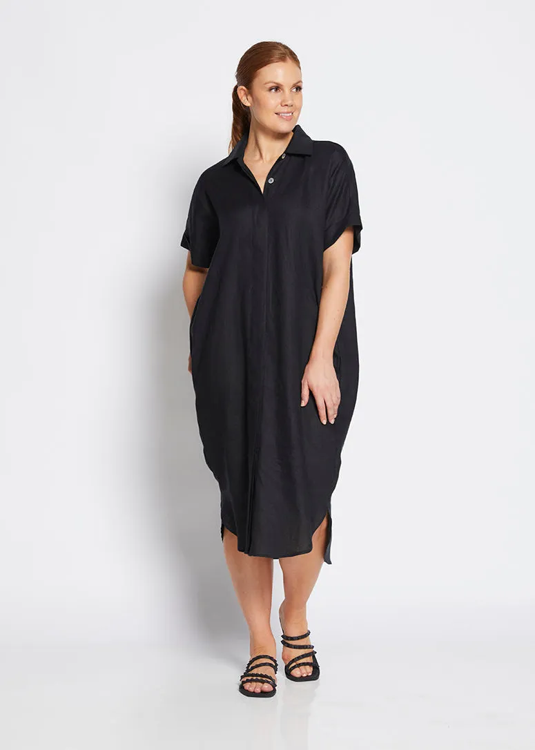 Beyah linen shirtdress in black