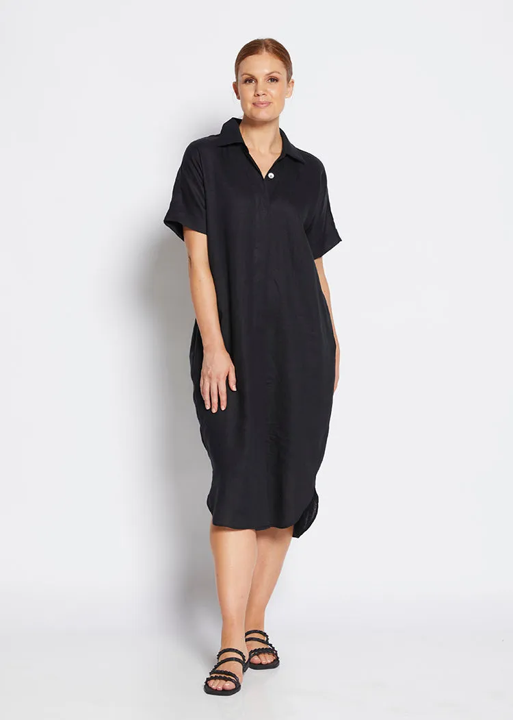 Beyah linen shirtdress in black