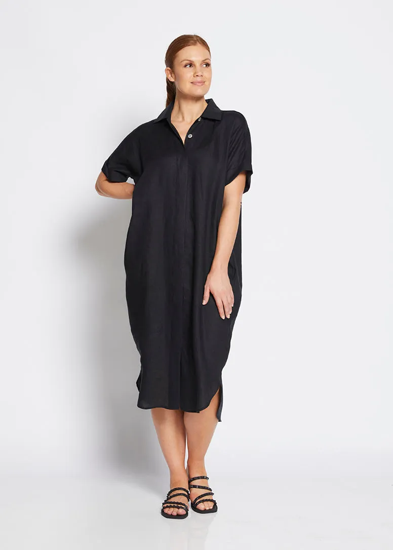 Beyah linen shirtdress in black