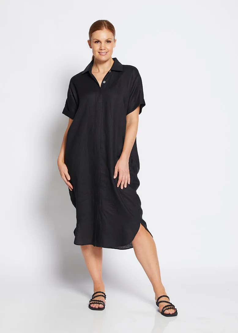 Beyah linen shirtdress in black