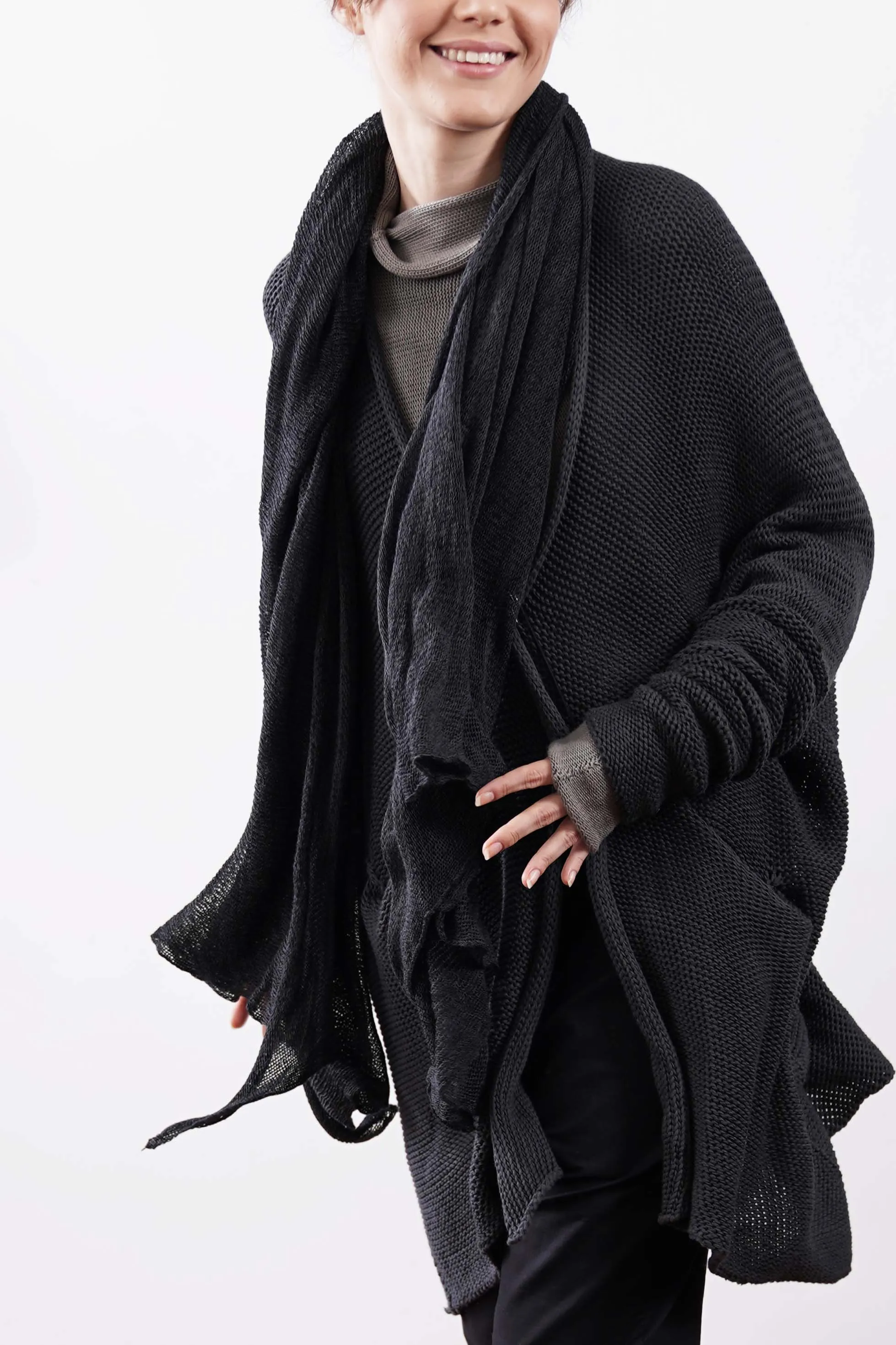 Big Soy Air Knit Scarf -Black-charcoal / gray