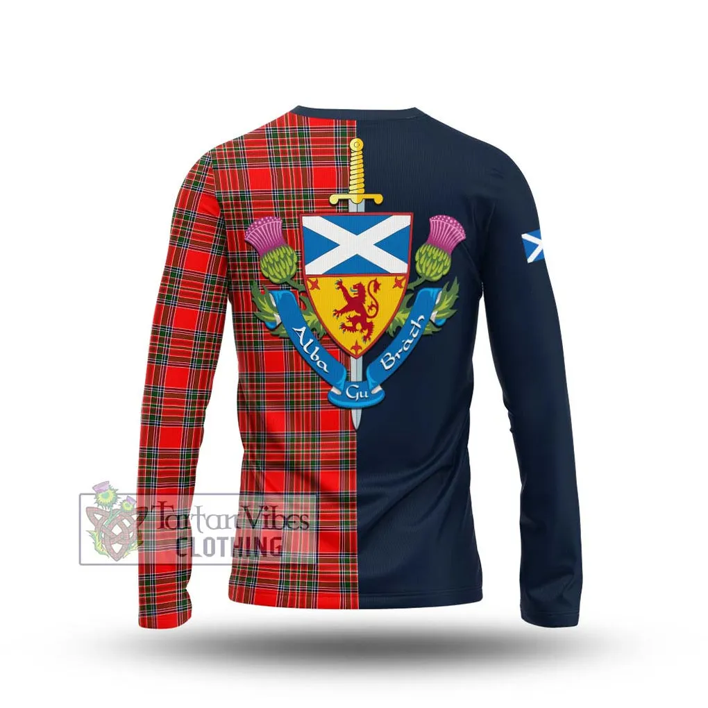 Binning Tartan Long Sleeve T-Shirt Alba with Scottish Lion Royal Arm Half Style