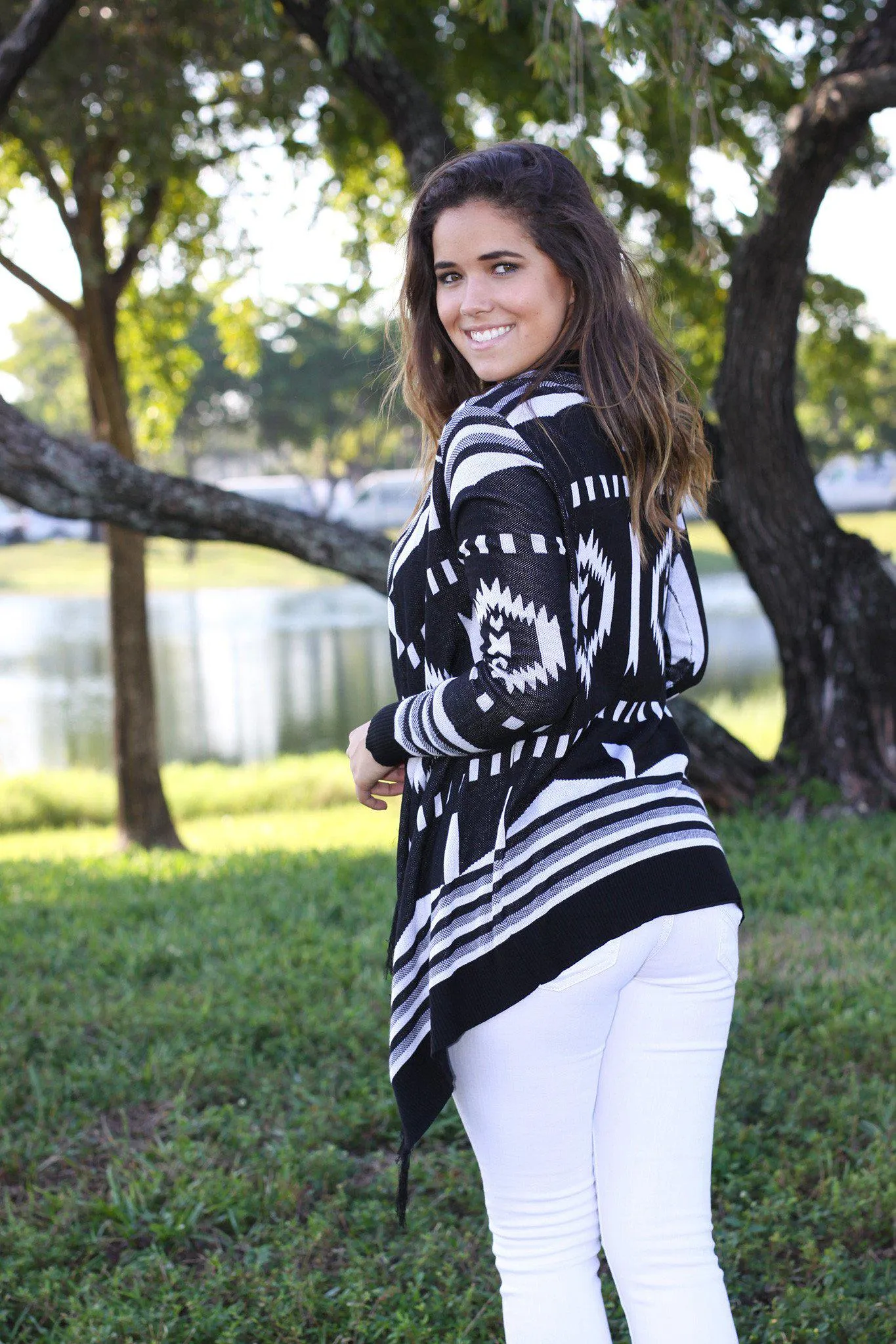 Black and White Fringe Cardigan