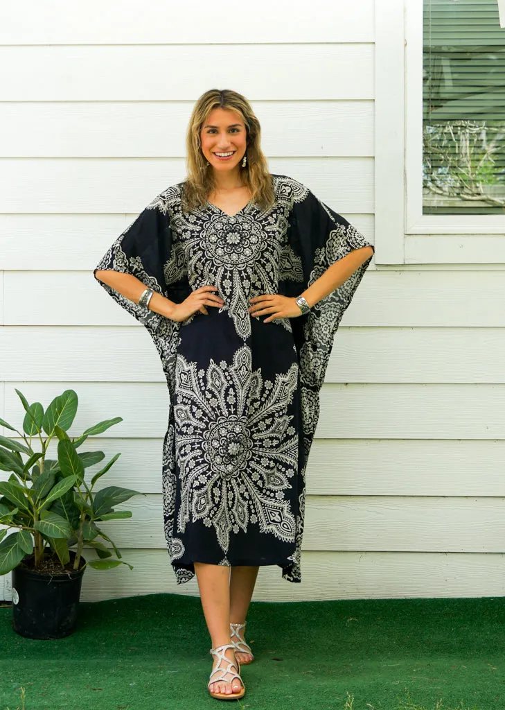 Black Butterfly Mandala Kimono Kaftan Dress