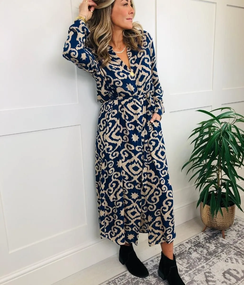 Blue Baroque Midi Shirt Dress