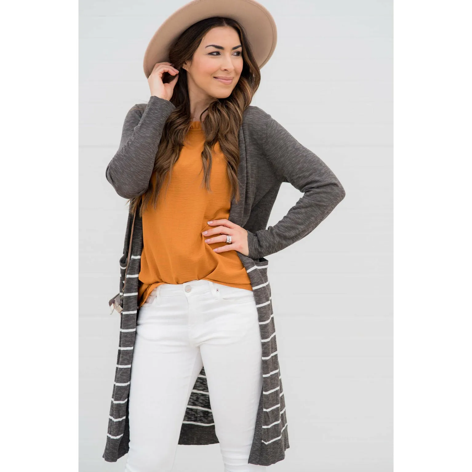 Bottom Striped Tunic Cardigan