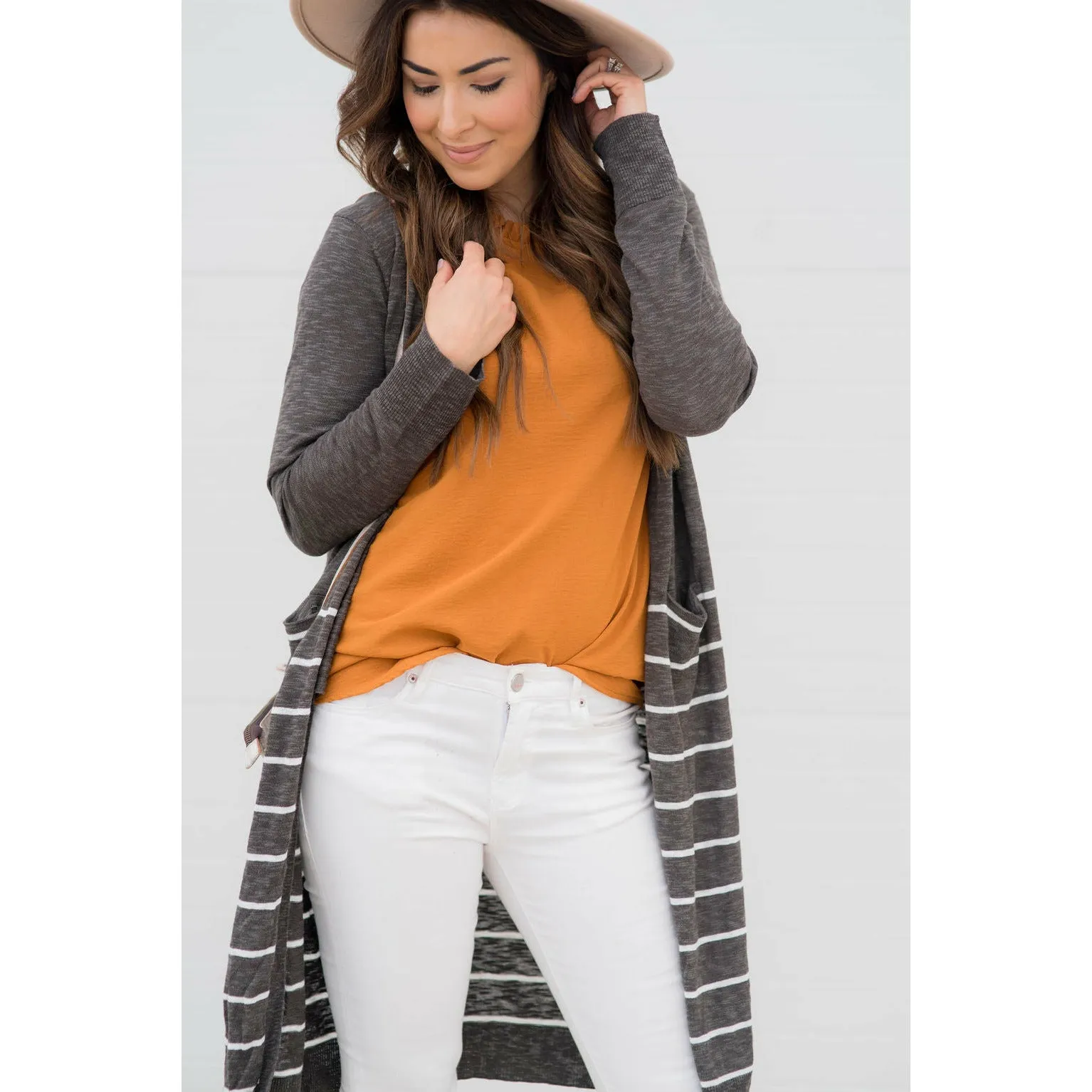 Bottom Striped Tunic Cardigan