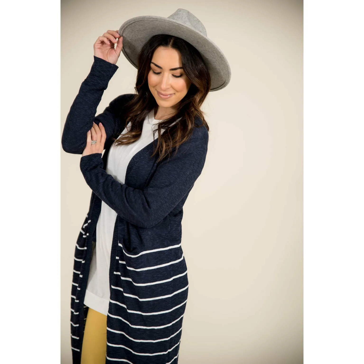 Bottom Striped Tunic Cardigan