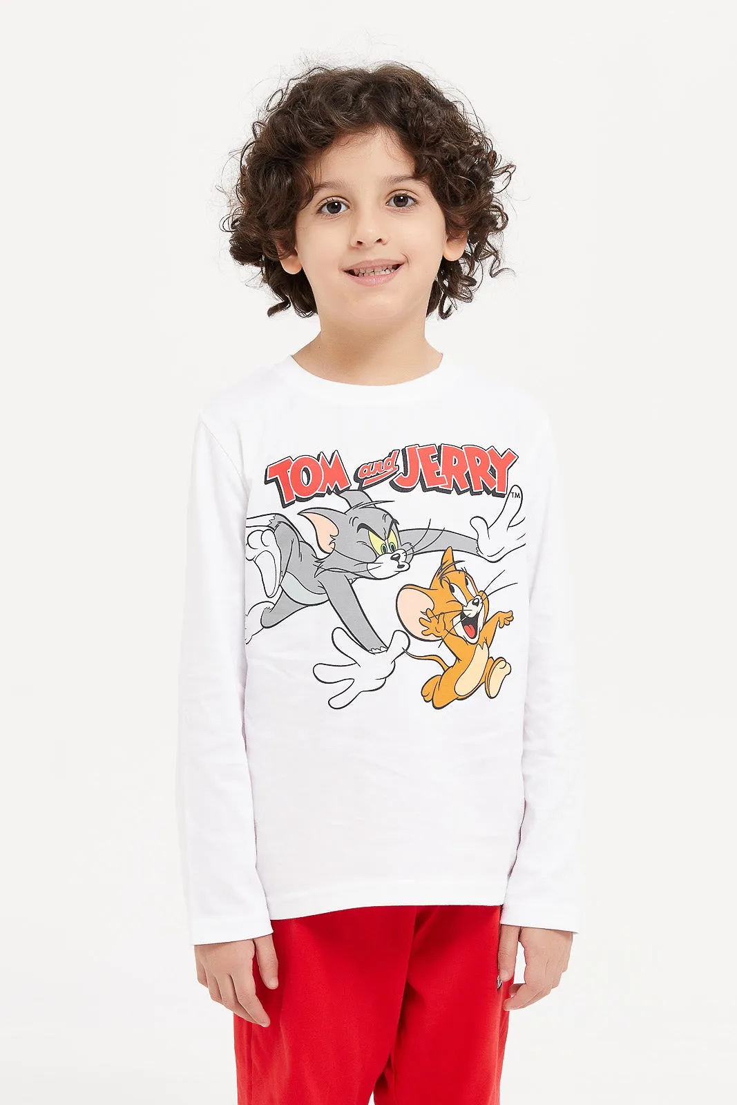 Boys White And Red Tom And Jerry Pyjama Set (2 Piece)