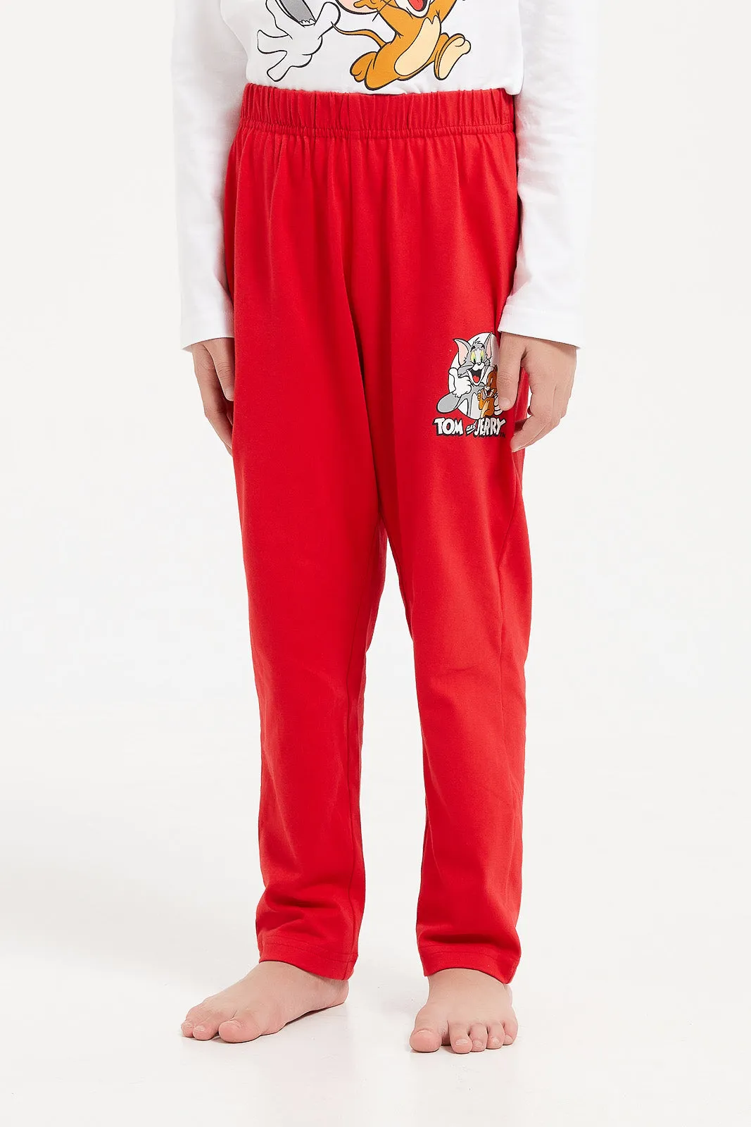 Boys White And Red Tom And Jerry Pyjama Set (2 Piece)