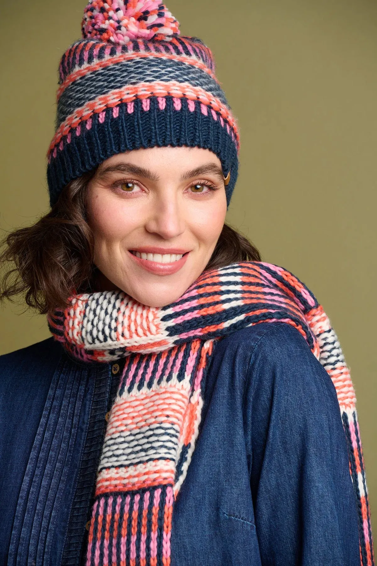 Brakeburn - Textured Stripe Knit Scarf Navy