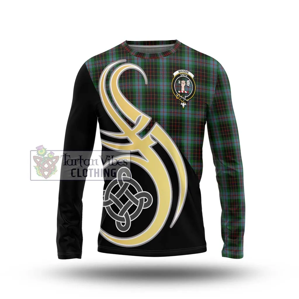 Brodie Hunting Tartan Long Sleeve T-Shirt with Family Crest and Celtic Symbol Style