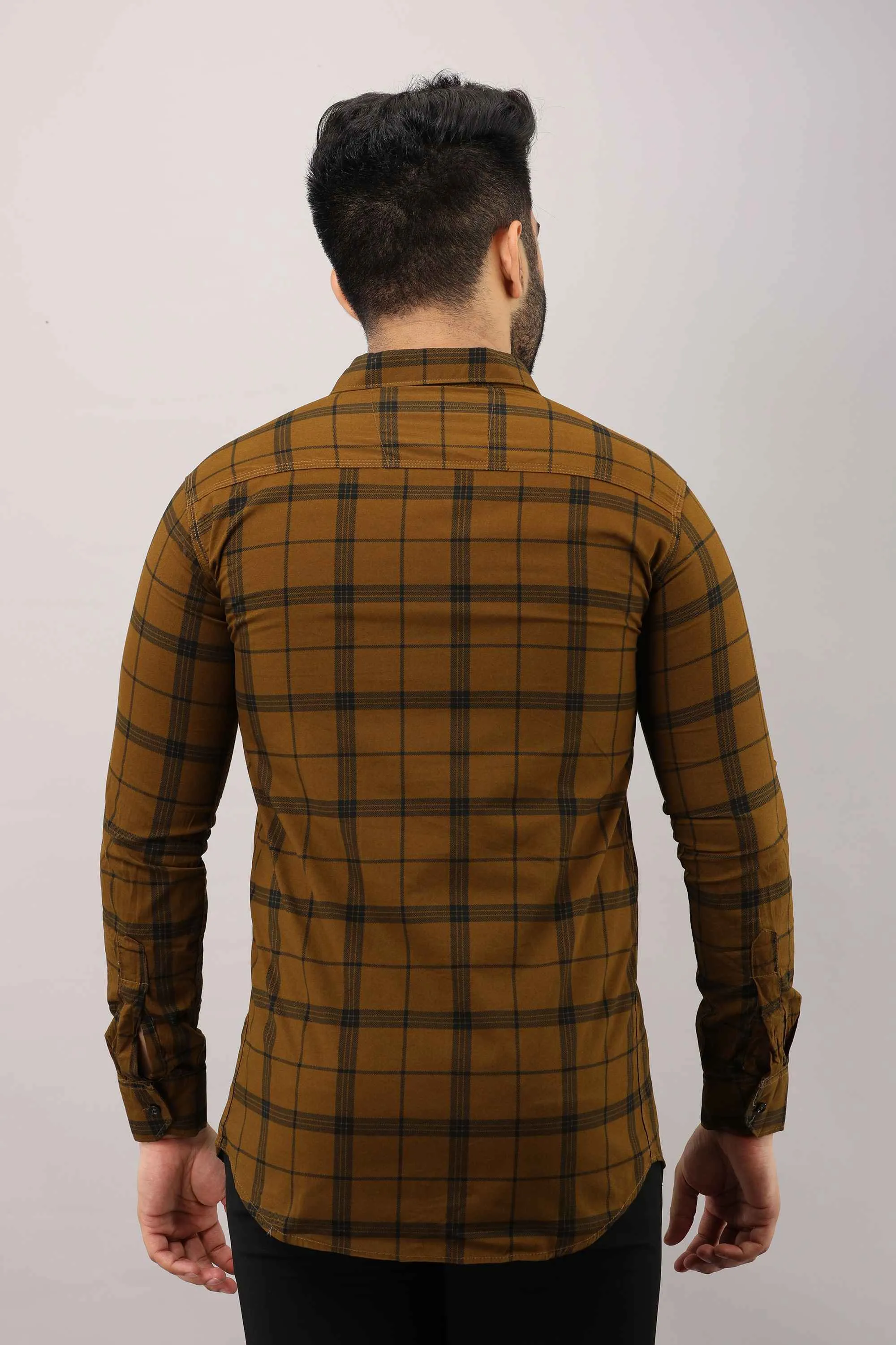 Brown Checkered Pure Cotton Formal Shirt