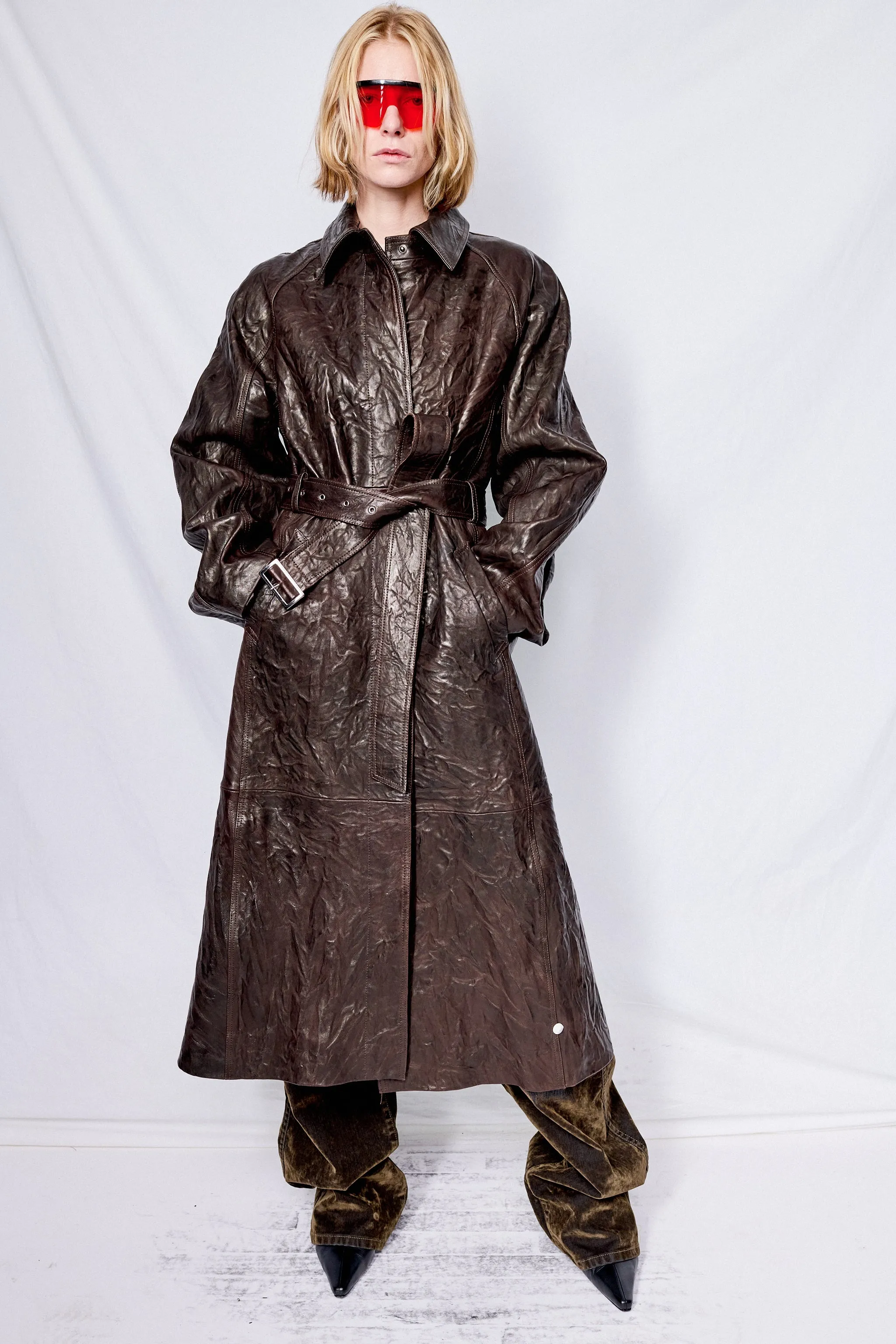 Brown Leather Trench Coat