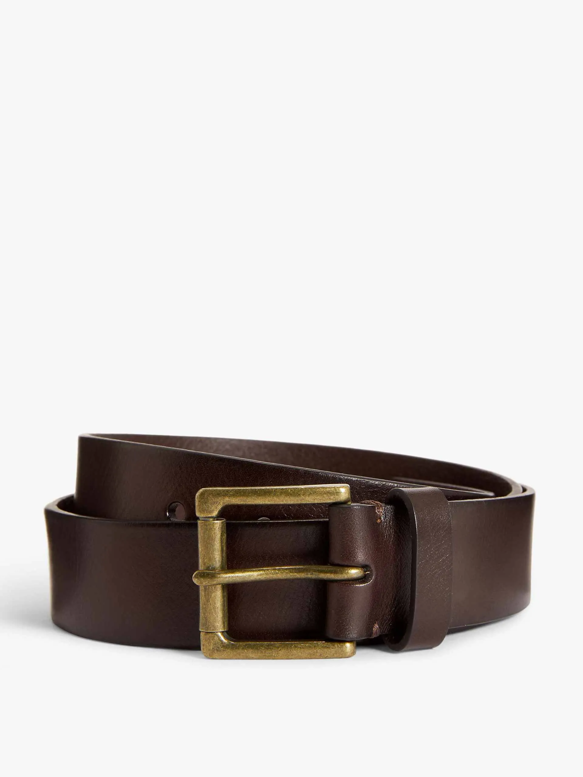 Brown roller buckle leather belt