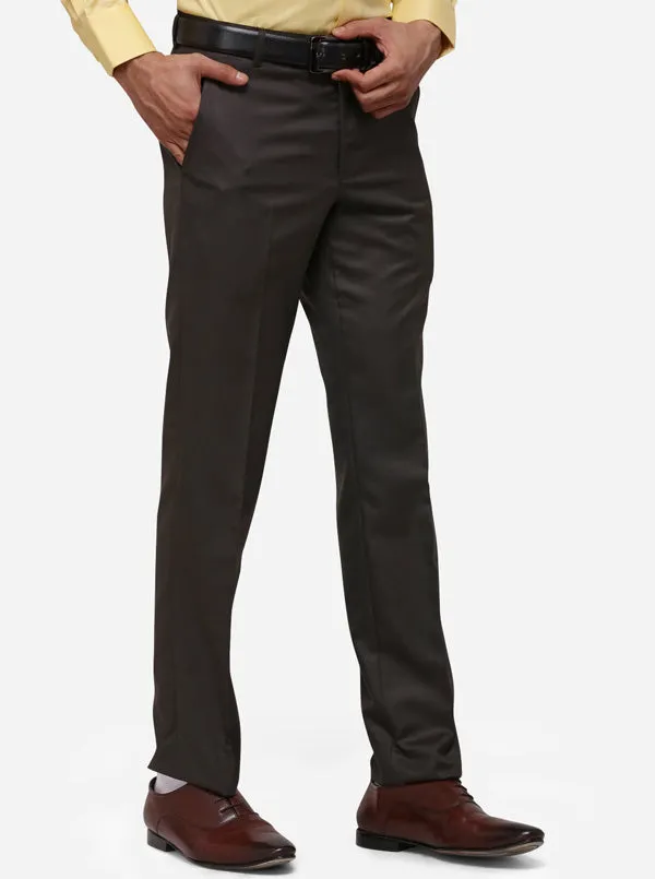 Brown Slim Fit Solid Formal Trouser | Greenfibre