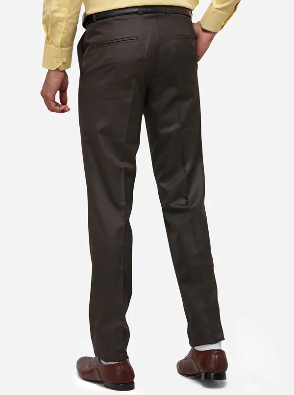 Brown Slim Fit Solid Formal Trouser | Greenfibre