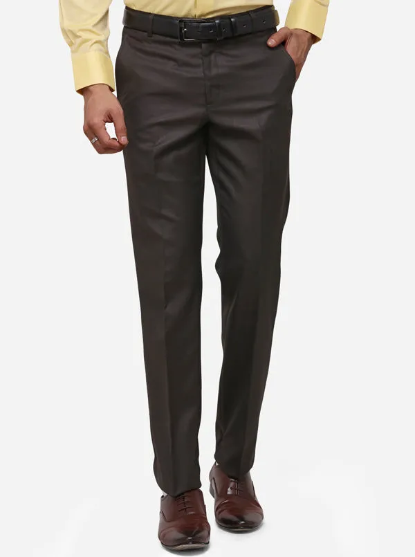 Brown Slim Fit Solid Formal Trouser | Greenfibre