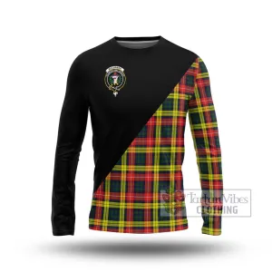 Buchanan Modern Tartan Long Sleeve T-Shirt with Family Crest and Military Logo Style