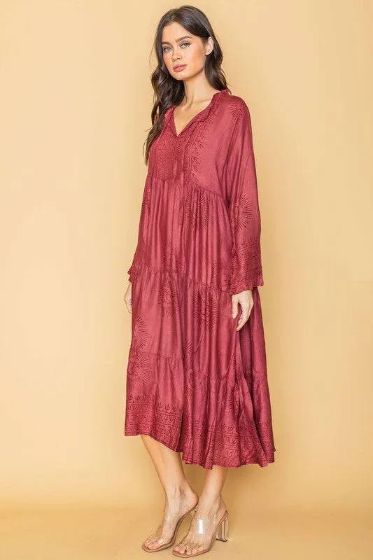 Burgundy Bohemian Onesize Gauze Dress