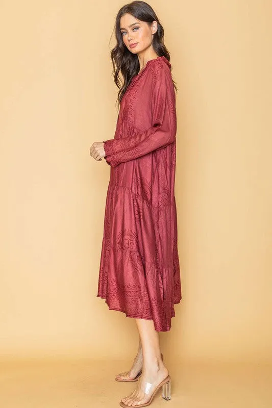 Burgundy Bohemian Onesize Gauze Dress