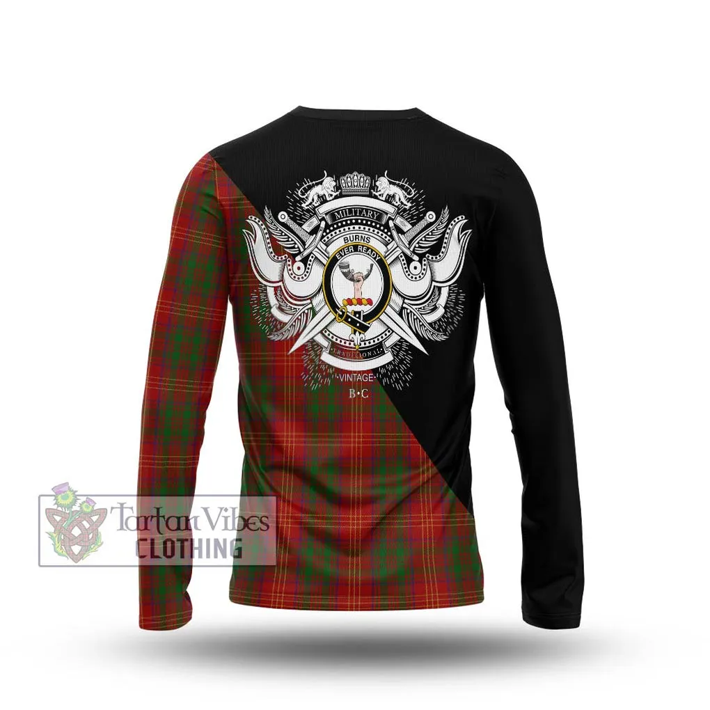 Burns Tartan Long Sleeve T-Shirt with Family Crest and Military Logo Style