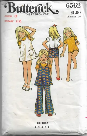 Butterick 6562 Girls Bodysuit Jumper Tunic Pants Shorts Vintage Sewing Pattern 1970s